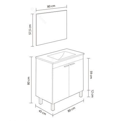 Mueble de baño con espejo LC1 80 2 puertas