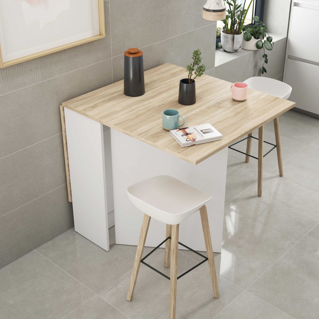 Mesa cocina pequeña extensible Maxima estilo nordico con patas de