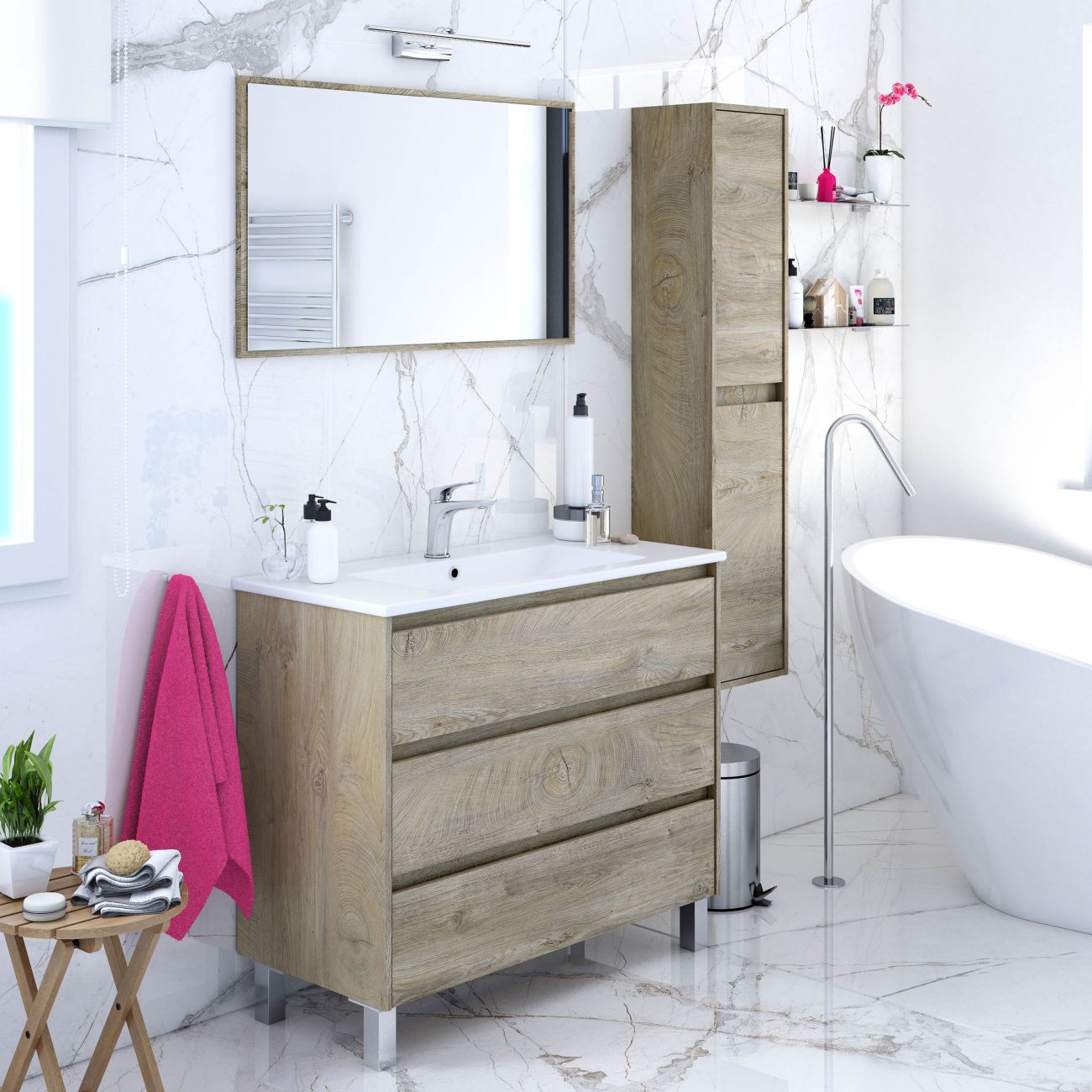 ▷ Mueble baño 80 con lavabo y espejo. 3 cajones. Salgar Arenys