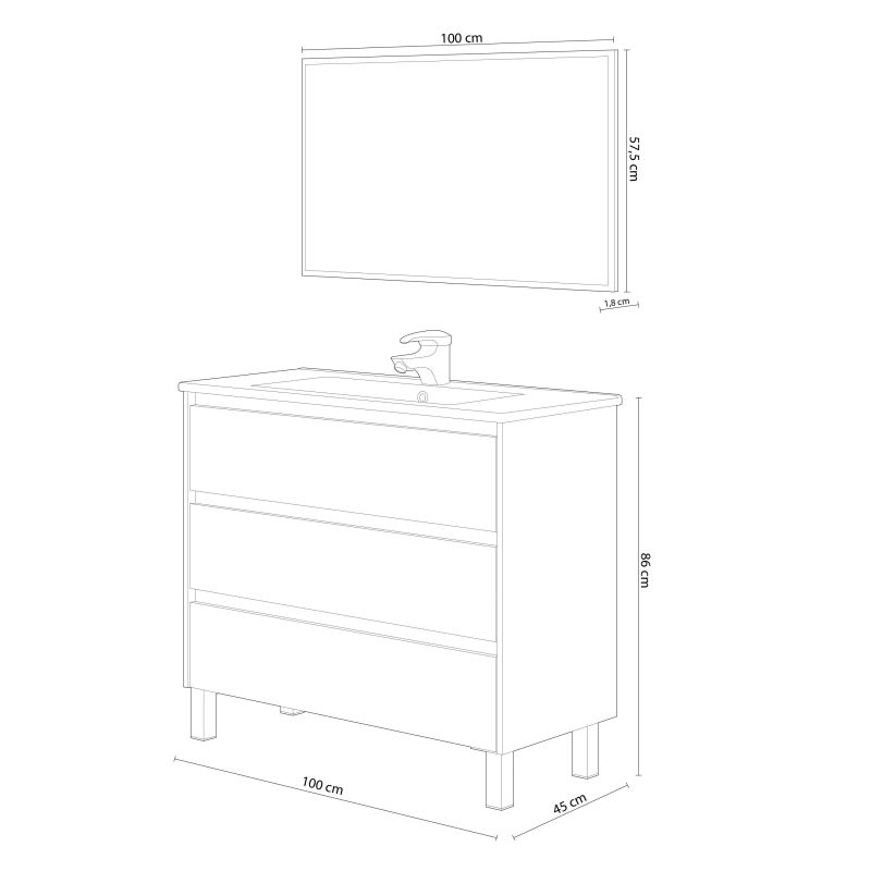 Mueble de baño Dakota 100 3C+Espejo