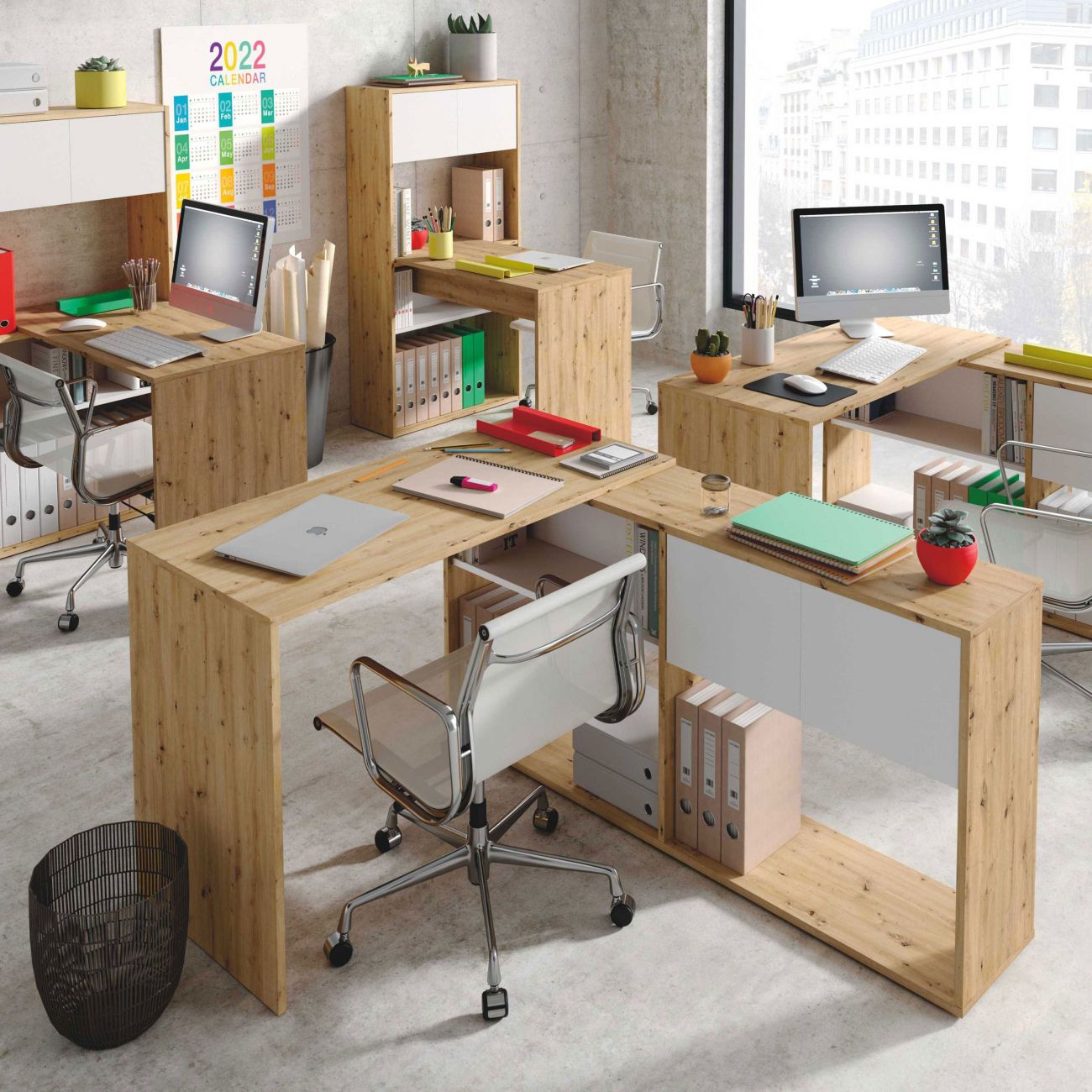 ▷ Mesa de escritorio con estantería Duo