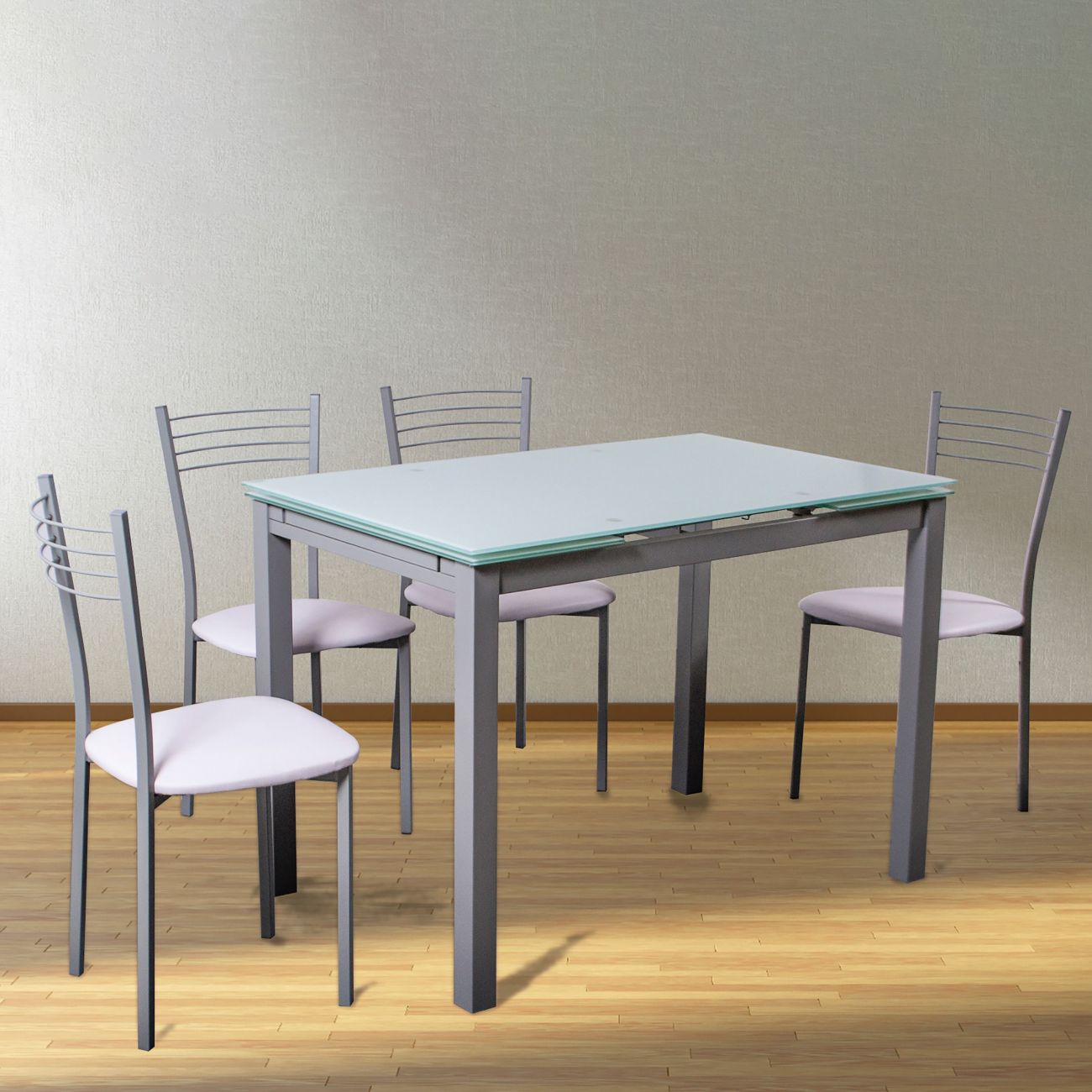 Homely - Pack de 4 sillas de Cocina Paris, Estructura de Metal en Color  Gris, Asiento de PVC en Color Blanco, de 41x45x85 cm (Gris-Blanco)