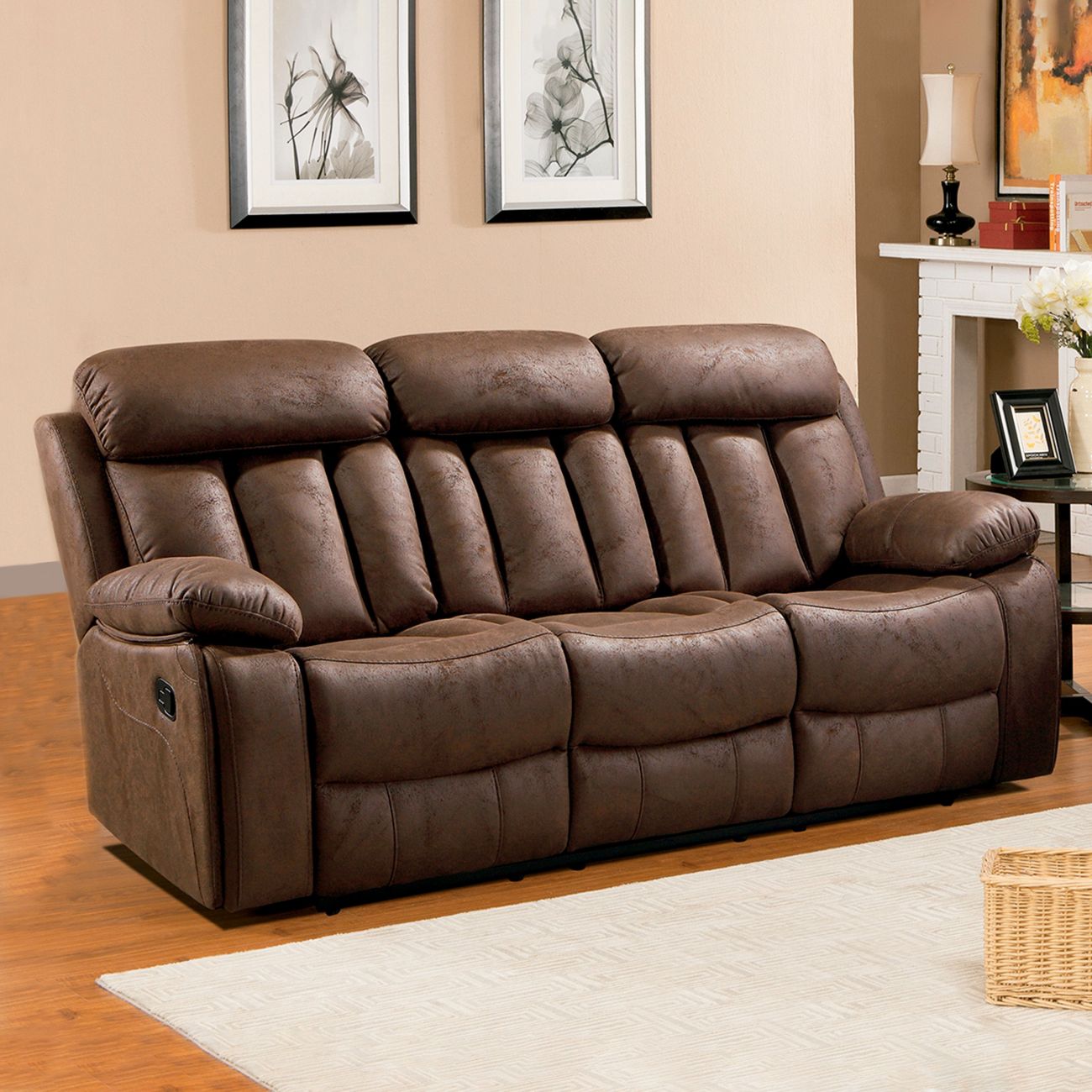 Sofa Cama con Almacenaje CUADROS Tapizado en color Choco
