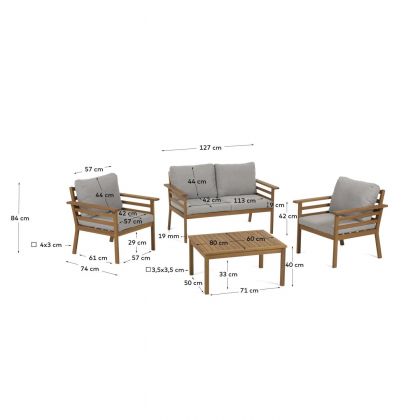 Set de exterior sofá, 2 sillones y mesa de centro Vilma