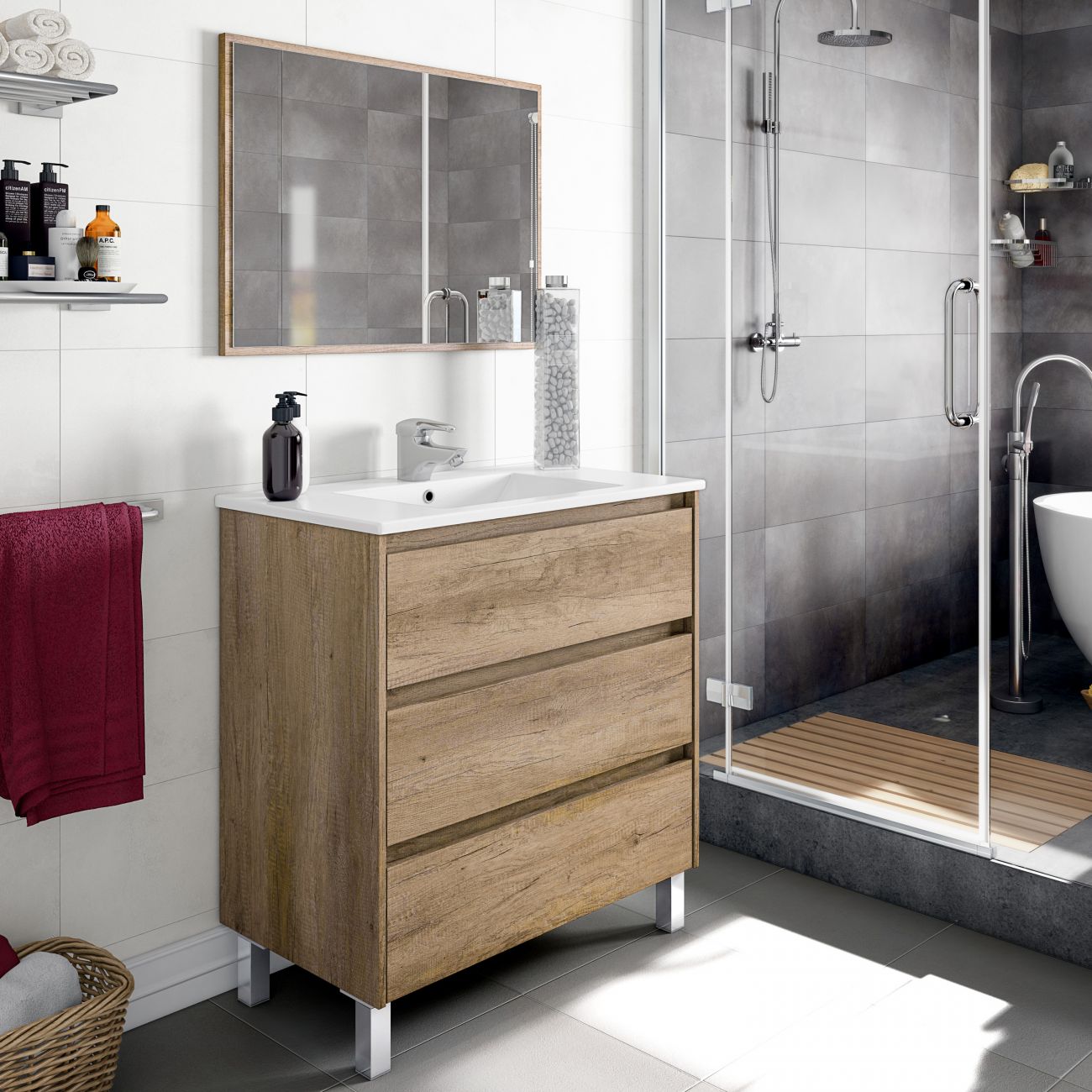 ▷ Mueble de baño Compact 40 con espejo y lavabo