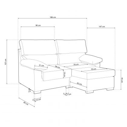 Sofá chaiselongue reversible 3 plazas Easy 186