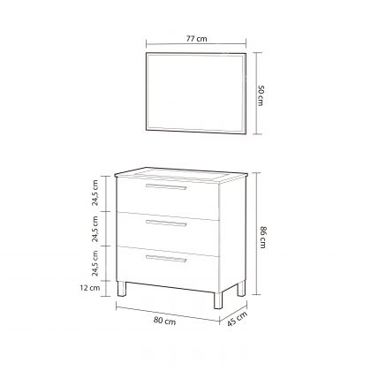 Meuble de salle de bain Athena 80 3 tiroirs + miroir