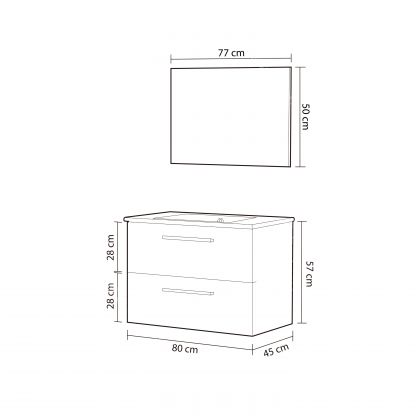 Meuble de salle de bain Aruba 2 tiroirs + miroir