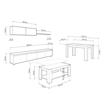 Pack salón con mesa de centro y mesa de comedor Arlet