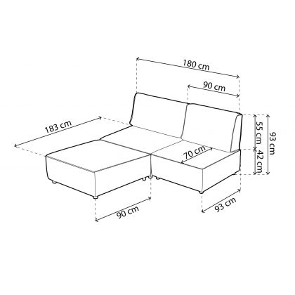 Sofá modular Cubiq de 2 lugares com chaise longue