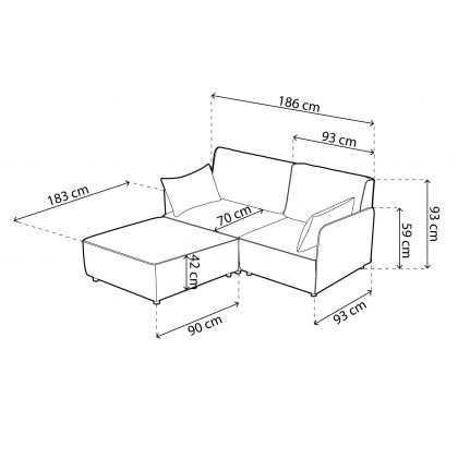 Sofá modular con chaiselongue 2 plazas y brazos Cubiq