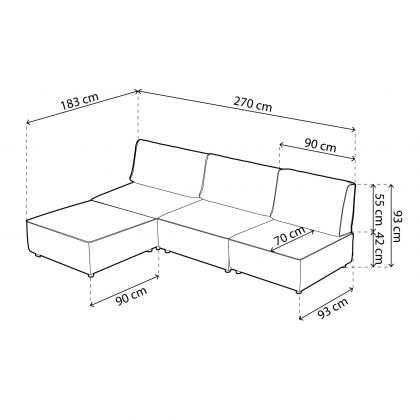 Canapé modulaire 3 places Cubiq avec chaise longue