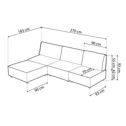 Sofá modular con chaiselongue 3 plazas Cubiq