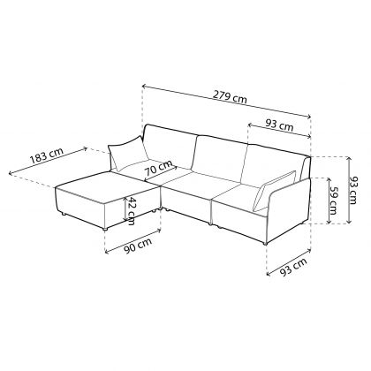 Canapé modulaire 3 places avec chaise longue et accoudoirs Cubiq