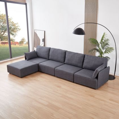 Canapé modulaire 4 places avec chaise longue et accoudoirs Cubiq