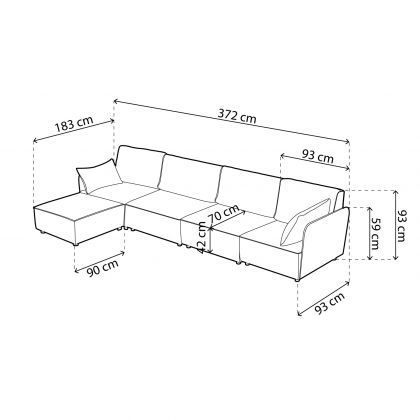 Canapé modulaire 4 places avec chaise longue et accoudoirs Cubiq