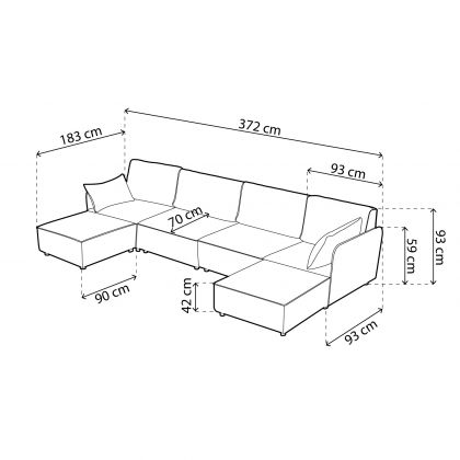 Sofá modular con doble chaiselongue 4 plazas y brazos Cubiq