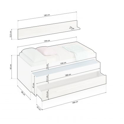 Cama de casal júnior Elliot com prateleira