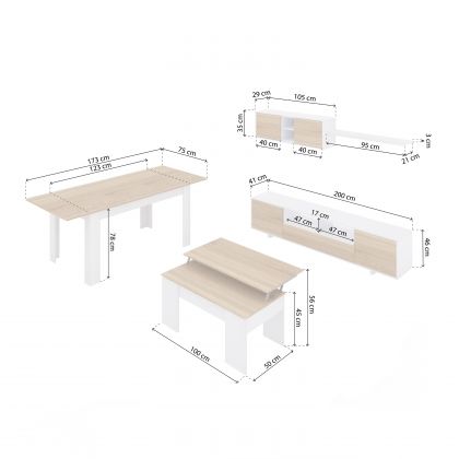 Pack salón con mesa de centro y mesa de comedor Kenzo Max V2B