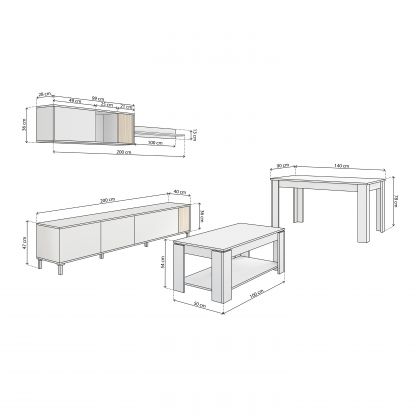 Pack salón con mesa de centro y mesa de comedor Nitza Max V1A