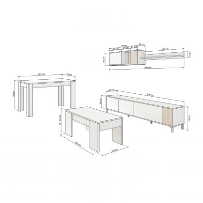 Pack salon avec table basse et table à manger Nitza Max V2B
