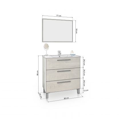 Armoire de toilette avec miroir Sense 3 tiroirs